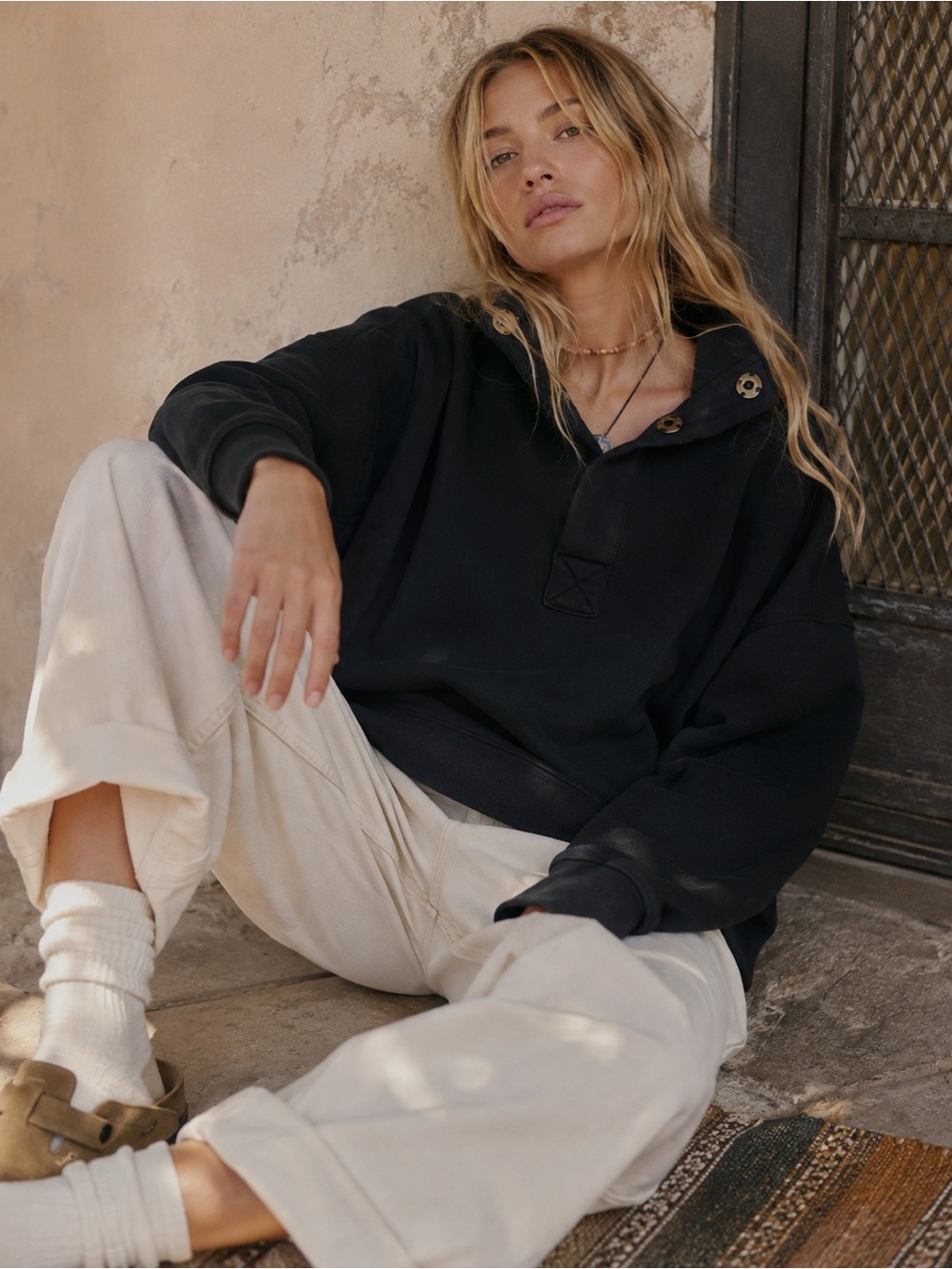 Free People Timeless Funnel Neck Pullover Black | L